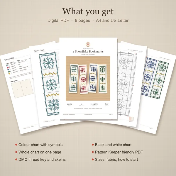 4 Snowflake Bookmarks: whats included