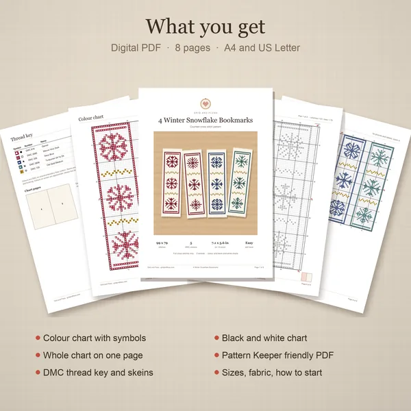 4 Winter Snowflake Bookmarks: whats included