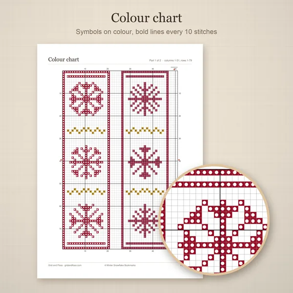 4 Winter Snowflake Bookmarks: colour chart