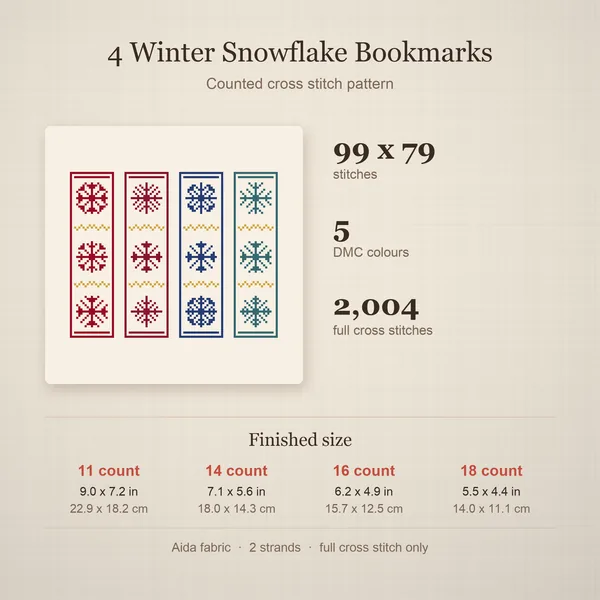 4 Winter Snowflake Bookmarks: details