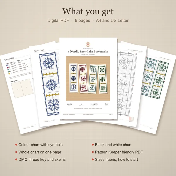 4 Nordic Snowflake Bookmarks: whats included