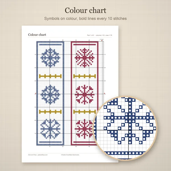 4 Nordic Snowflake Bookmarks: colour chart