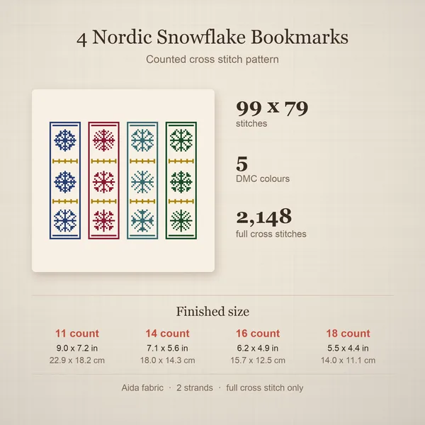 4 Nordic Snowflake Bookmarks: details