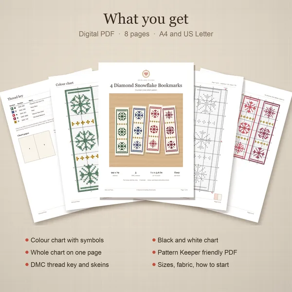 4 Diamond Snowflake Bookmarks: whats included