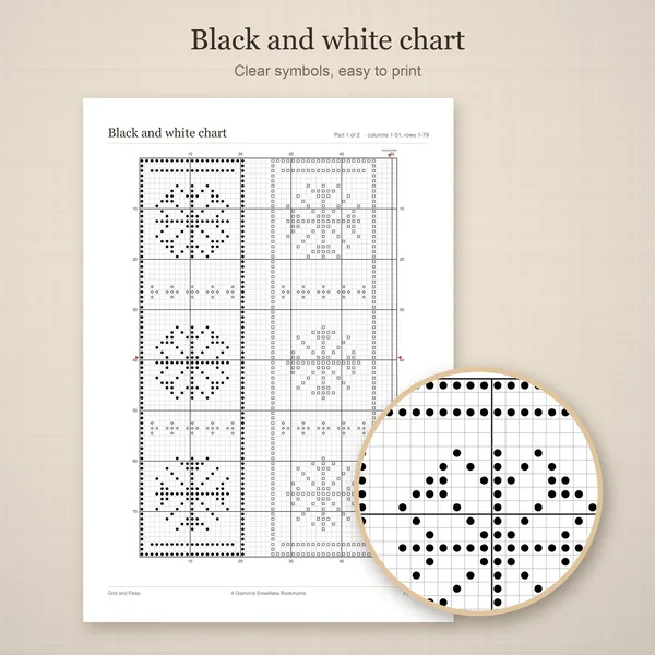 4 Diamond Snowflake Bookmarks: bw chart