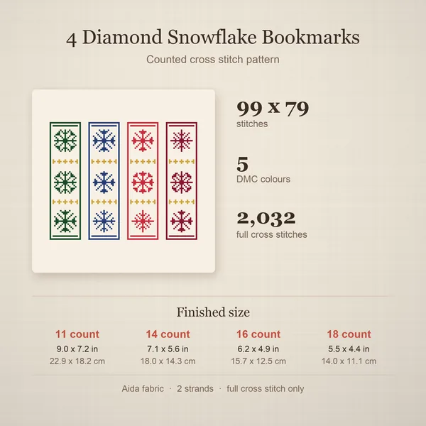 4 Diamond Snowflake Bookmarks: details
