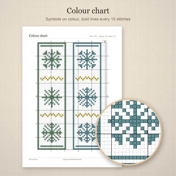 4 Zigzag Snowflake Bookmarks: colour chart