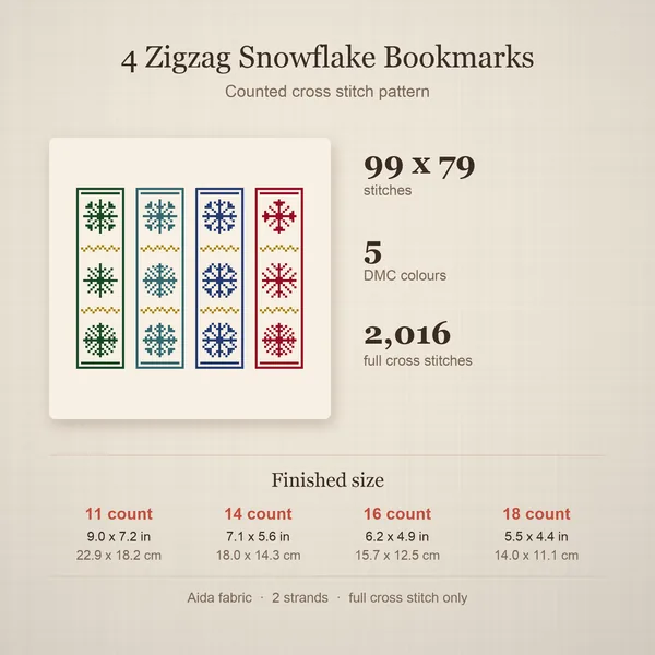 4 Zigzag Snowflake Bookmarks: details