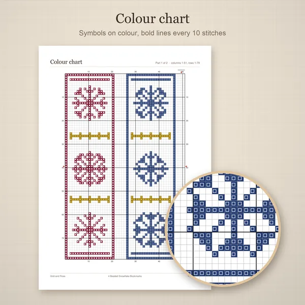 4 Beaded Snowflake Bookmarks: colour chart