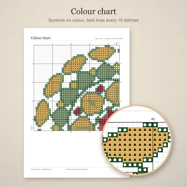 Christmas Folk Compass Mandala: colour chart