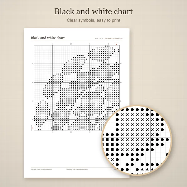 Christmas Folk Compass Mandala: bw chart