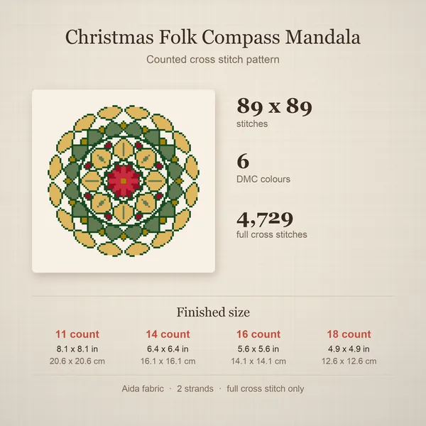 Christmas Folk Compass Mandala: details