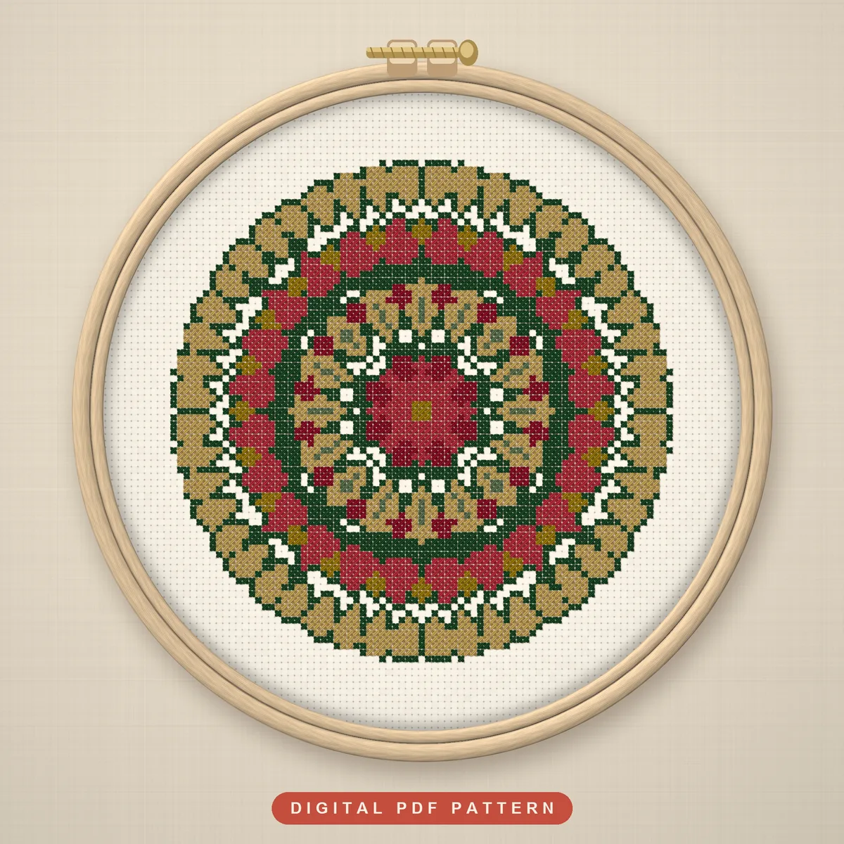 Christmas Folk Kaleidoscope Mandala: hoop
