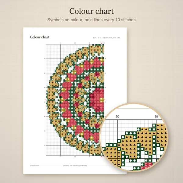 Christmas Folk Kaleidoscope Mandala: colour chart