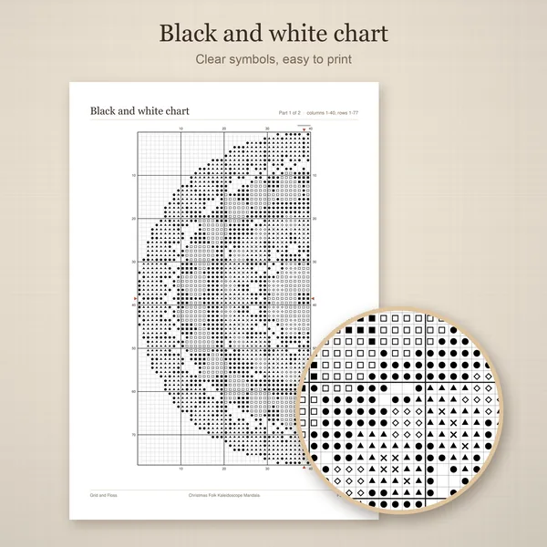 Christmas Folk Kaleidoscope Mandala: bw chart