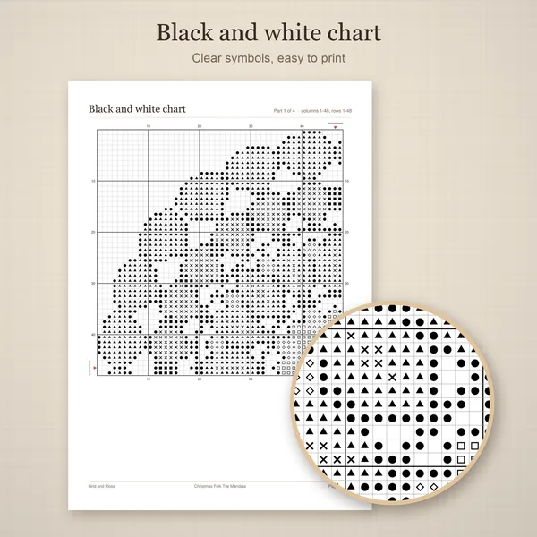 Christmas Folk Tile Mandala: bw chart