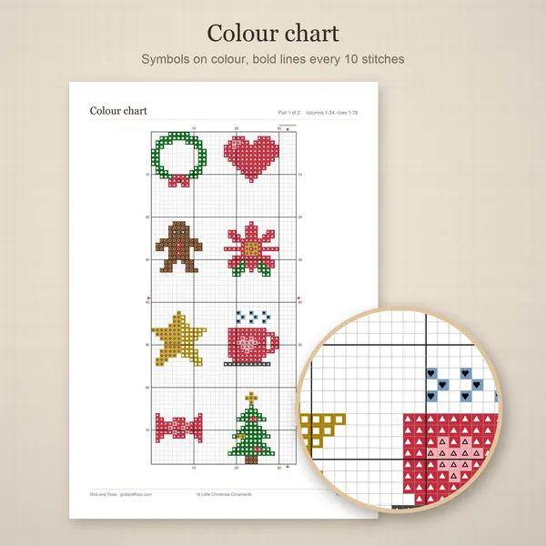 16 Little Christmas Ornaments: colour chart