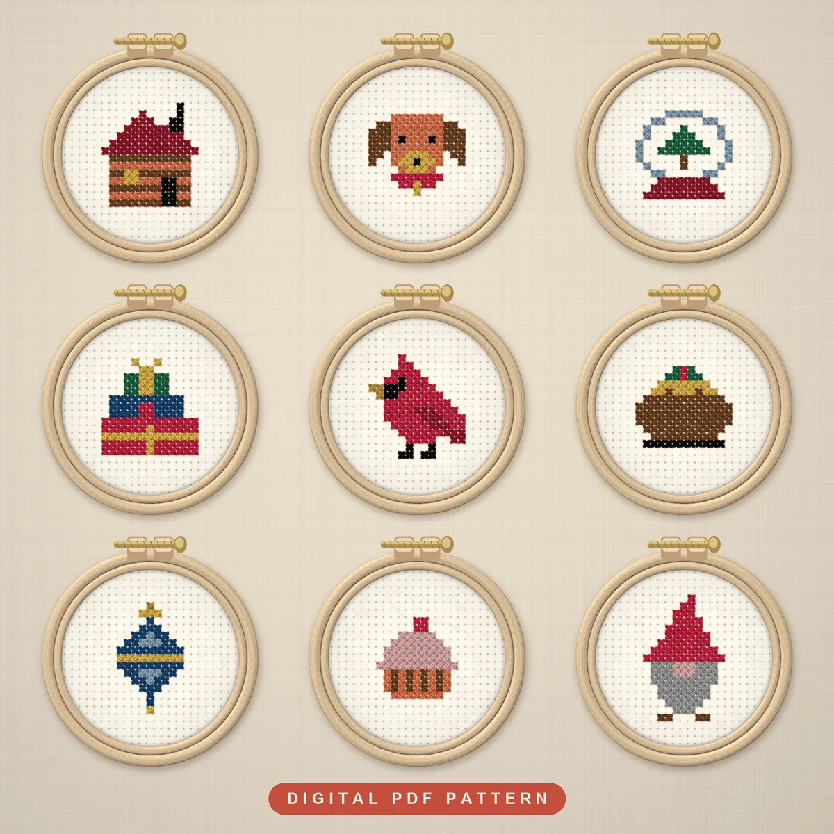 16 Christmas Minis with Gnome and Hedgehog: hoops