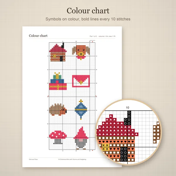 16 Christmas Minis with Gnome and Hedgehog: colour chart