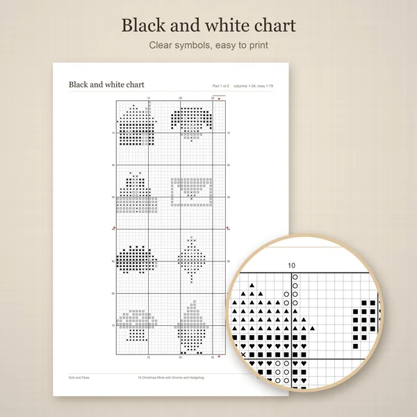 16 Christmas Minis with Gnome and Hedgehog: bw chart
