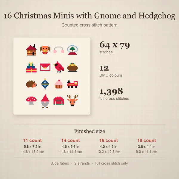 16 Christmas Minis with Gnome and Hedgehog: details