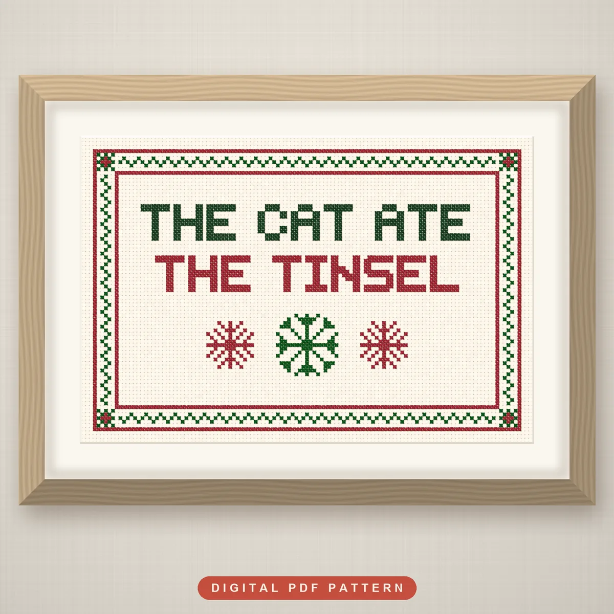 The Cat Ate The Tinsel Sampler: framed