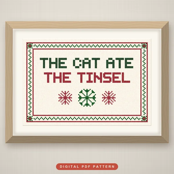 The Cat Ate The Tinsel Sampler: framed