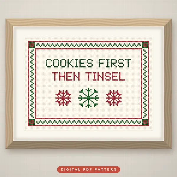 Cookies First Then Tinsel Sampler: framed