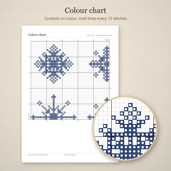 9 Navy Snowflakes: colour chart