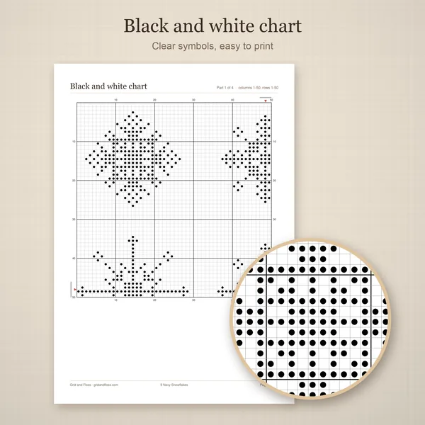 9 Navy Snowflakes: bw chart