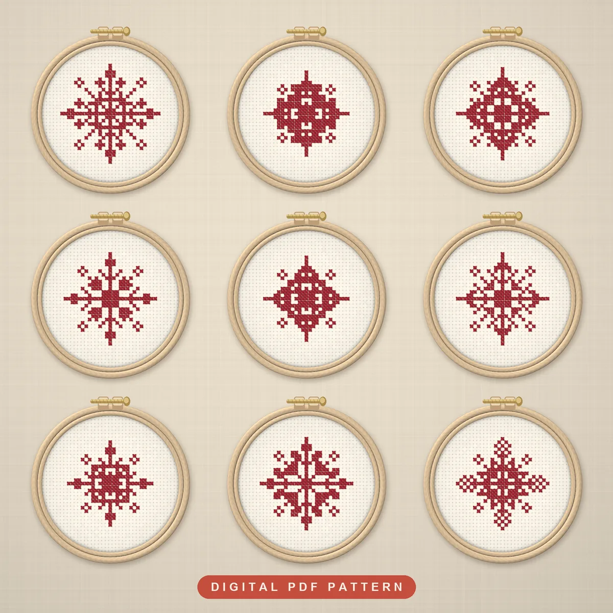 9 Nordic Red Snowflakes: hoops