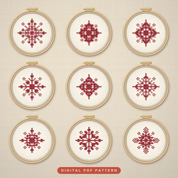 9 Nordic Red Snowflakes: hoops