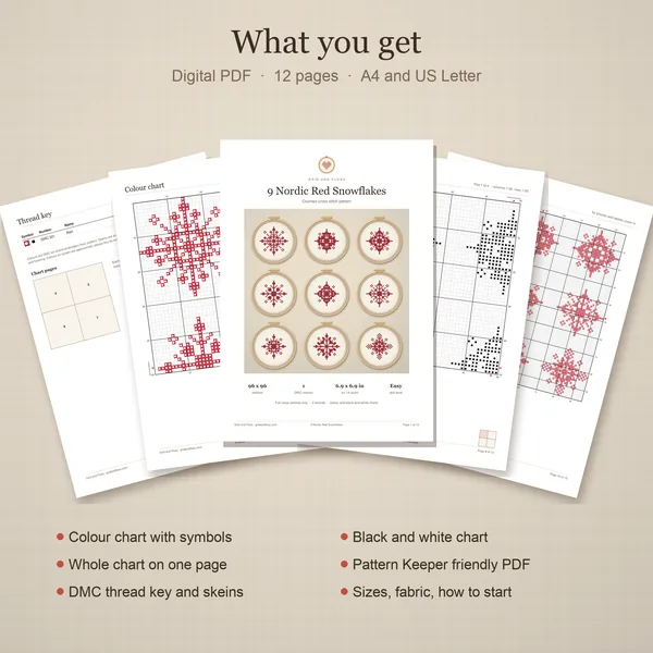 9 Nordic Red Snowflakes: whats included