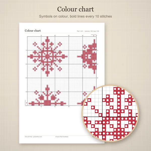 9 Nordic Red Snowflakes: colour chart
