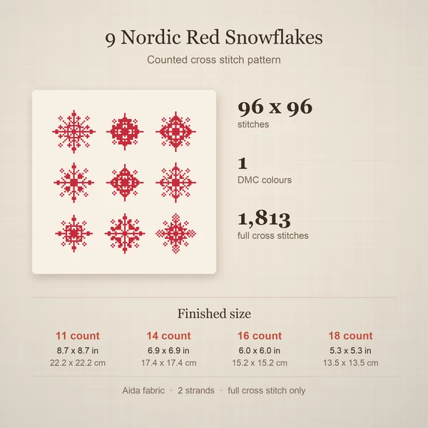 9 Nordic Red Snowflakes: details