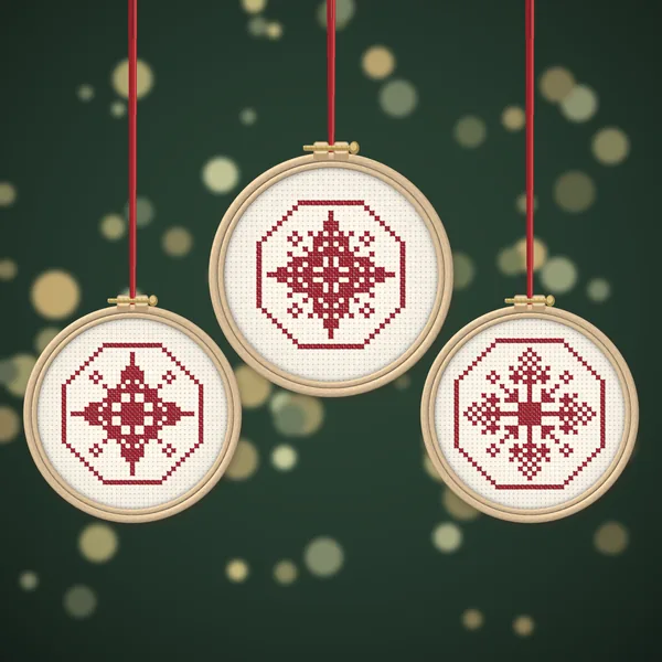 9 Lacy Nordic Red Snowflakes in Octagons: ornaments