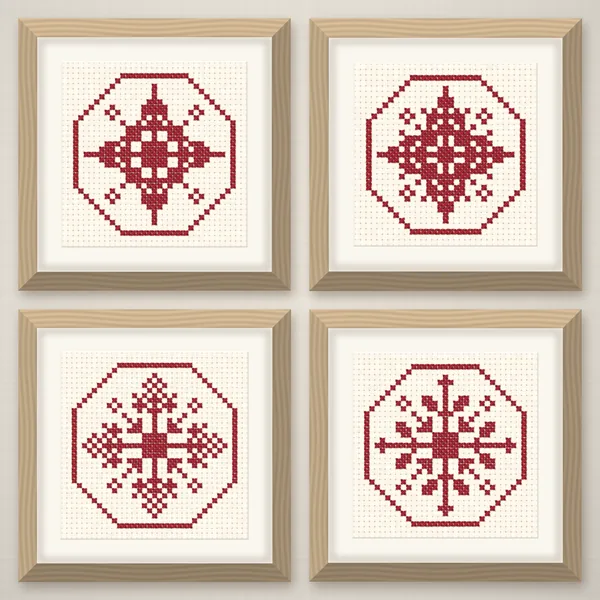 9 Lacy Nordic Red Snowflakes in Octagons: frames