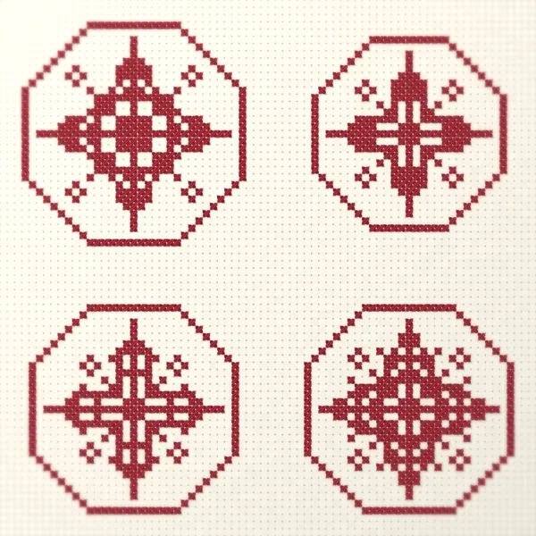 9 Lacy Nordic Red Snowflakes in Octagons: detail