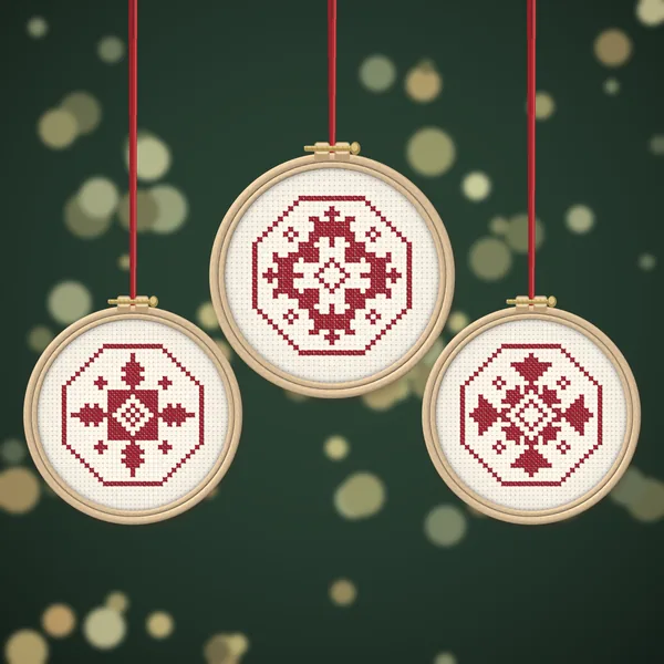 9 Bold Nordic Red Snowflakes in Octagons: ornaments