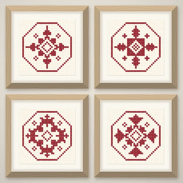 9 Bold Nordic Red Snowflakes in Octagons: frames