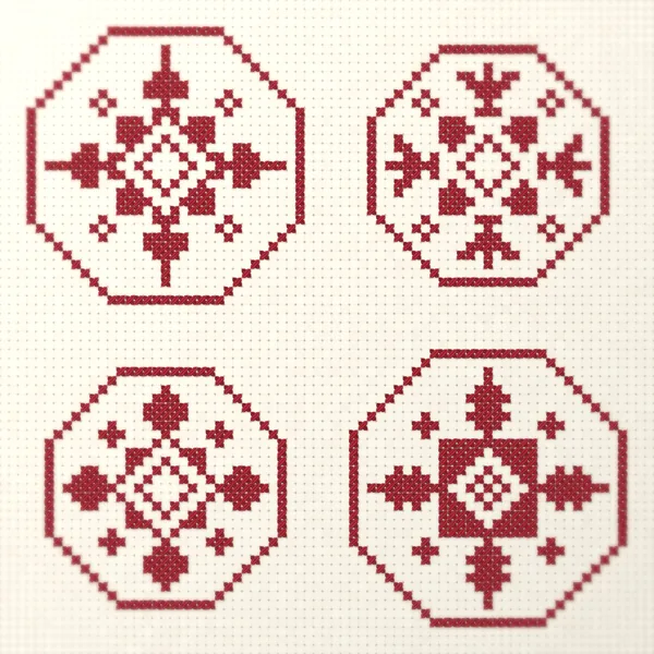 9 Bold Nordic Red Snowflakes in Octagons: detail