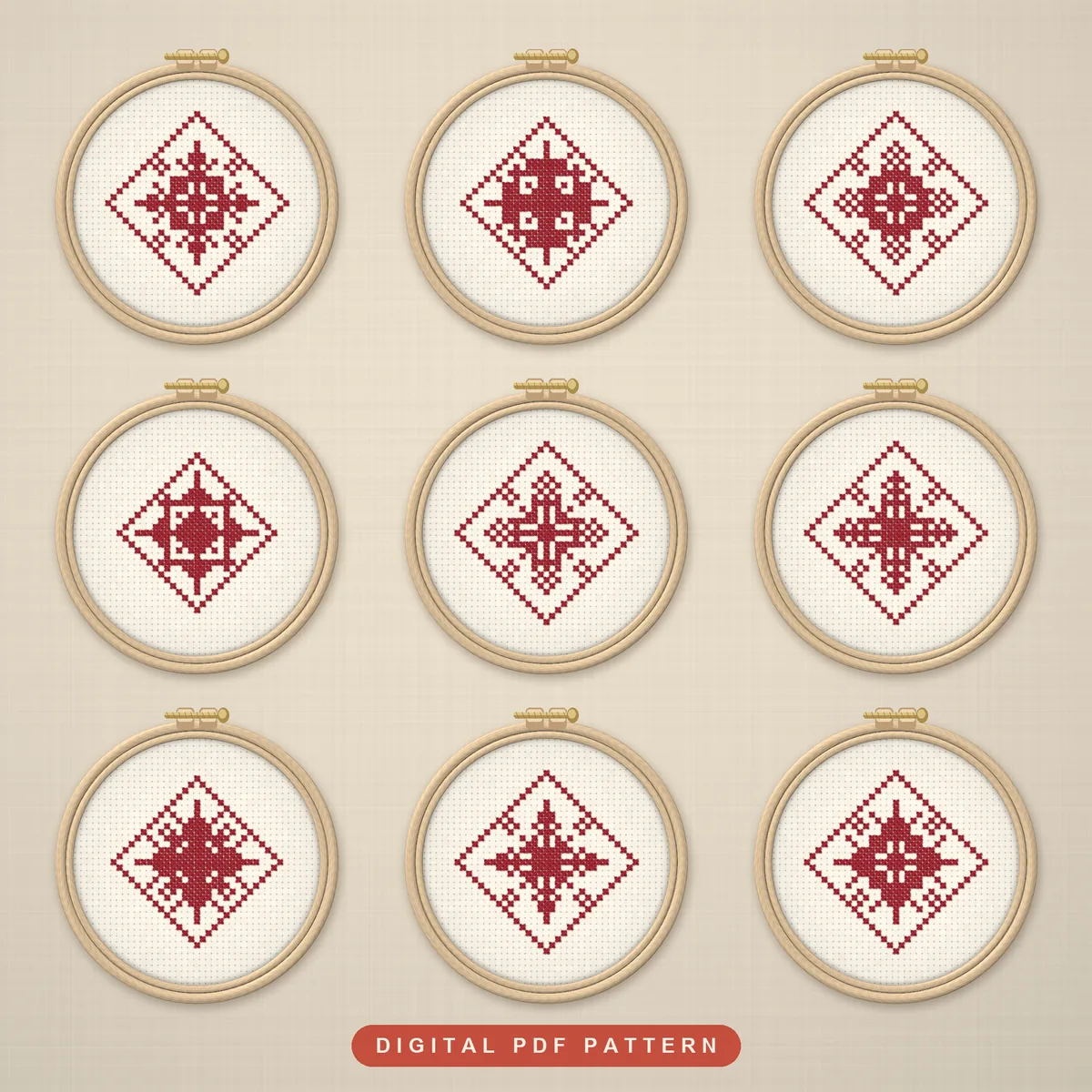 9 Lacy Nordic Red Snowflakes in Diamonds: hoops