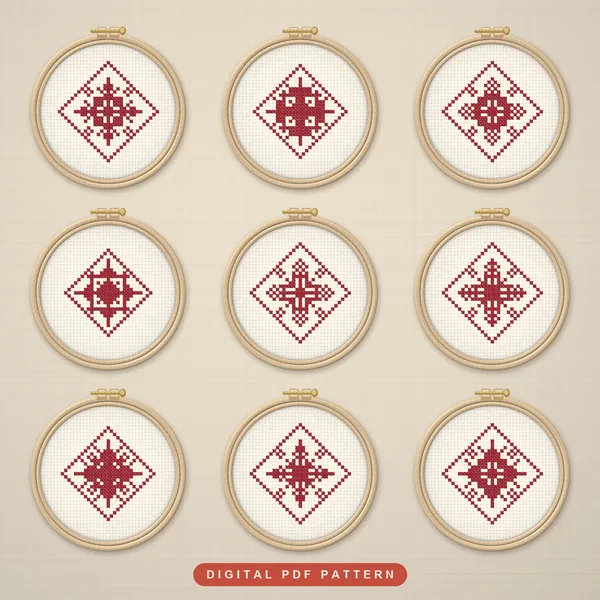 9 Lacy Nordic Red Snowflakes in Diamonds: hoops