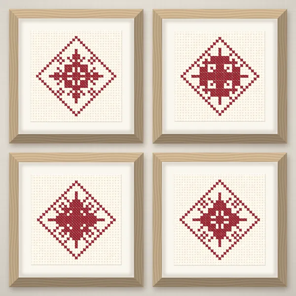 9 Lacy Nordic Red Snowflakes in Diamonds: frames