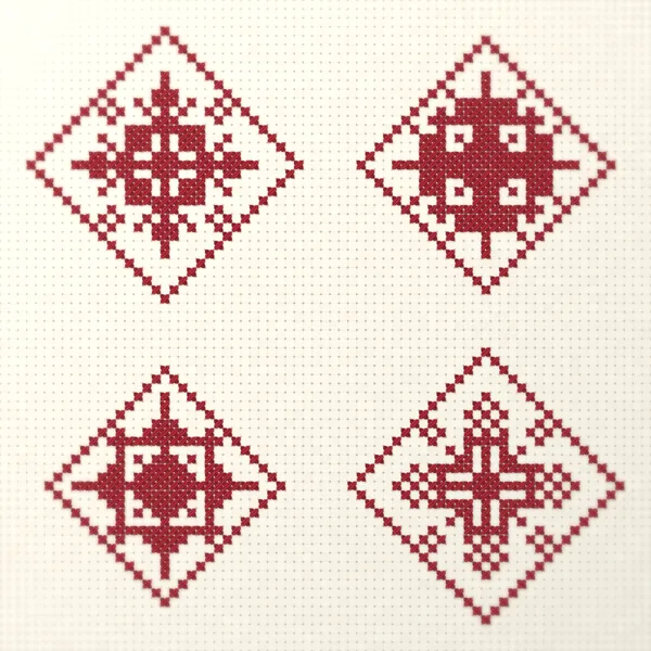 9 Lacy Nordic Red Snowflakes in Diamonds: detail